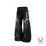 Pantalon Punk Homme en Coton Imprimé Crâne Patch