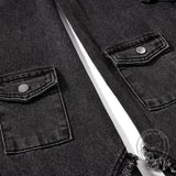 American Y2K Washed Distressed Straps Wide-Leg Jeans | Gthic.com