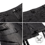 American Y2K Washed Distressed Straps Wide-Leg Jeans | Gthic.com