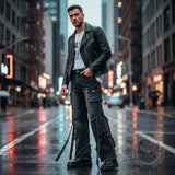 American Y2K Washed Distressed Straps Wide-Leg Jeans