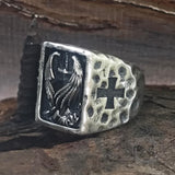 Angel Wings Sword Cross Sterling Silver Ring | Gthic.com