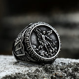 Archangel Saint Michael Stainless Steel Men’s Ring Handcrafted | Gthic.com