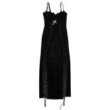 Asymmetrical High-Slit Lace-Up Bodycon Dress
