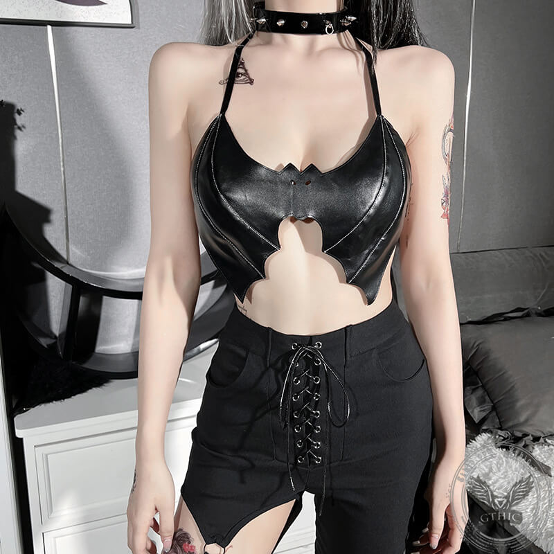 Women Sexy Leather Corset Crop Top Solid Color Low Cut Halter Punk Lingerie  Camisole (Black, S) : : Everything Else