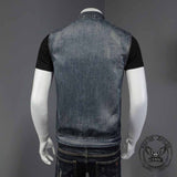 Biker Stand Collar Zipper Cotton Denim Vest