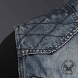 Biker Stand Collar Zipper Cotton Denim Vest