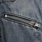 Biker Stand Collar Zipper Cotton Denim Vest