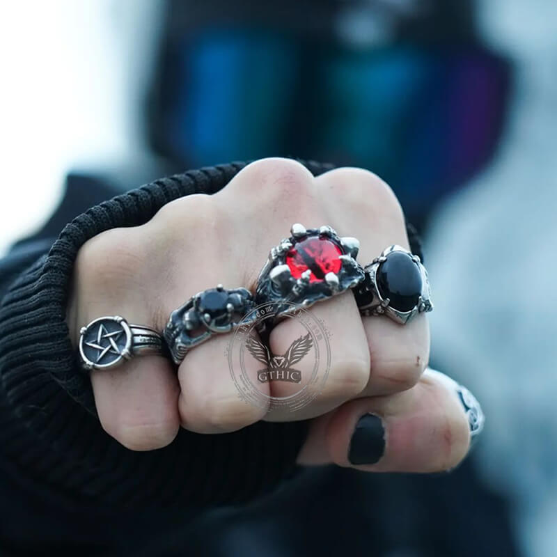 Black Agate Stainless Steel Punk Gothic Ring – GTHIC