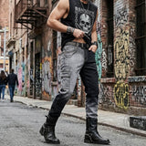Black And Grey Color-Block Slim Straight-Leg Jeans | Gthic.com