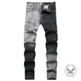 Black And Grey Color-Block Slim Straight-Leg Jeans