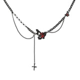 Black Butterfly Chain Spliced Pearl Necklace | Gthic.com