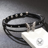 Black Butterfly Design Alloy Leather Choker Necklace | Gthic.com