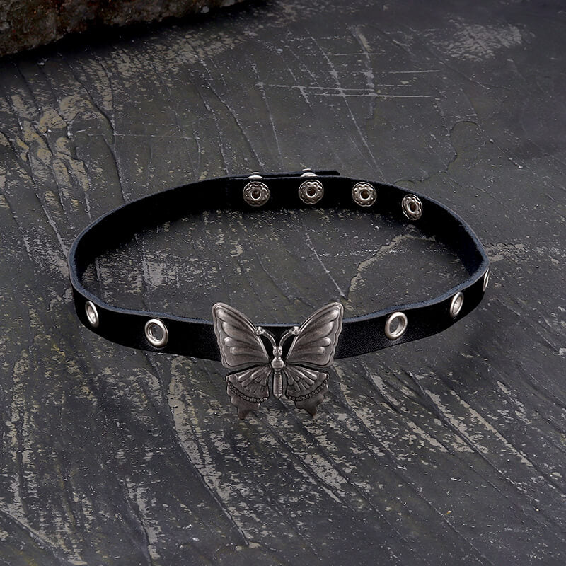 Black Butterfly Design Alloy Leather Choker Necklace, Alloy / A - 41.5 cm