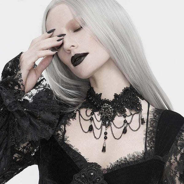 Black Chain Design Broad Lace Gothic Choker | Gthic.com