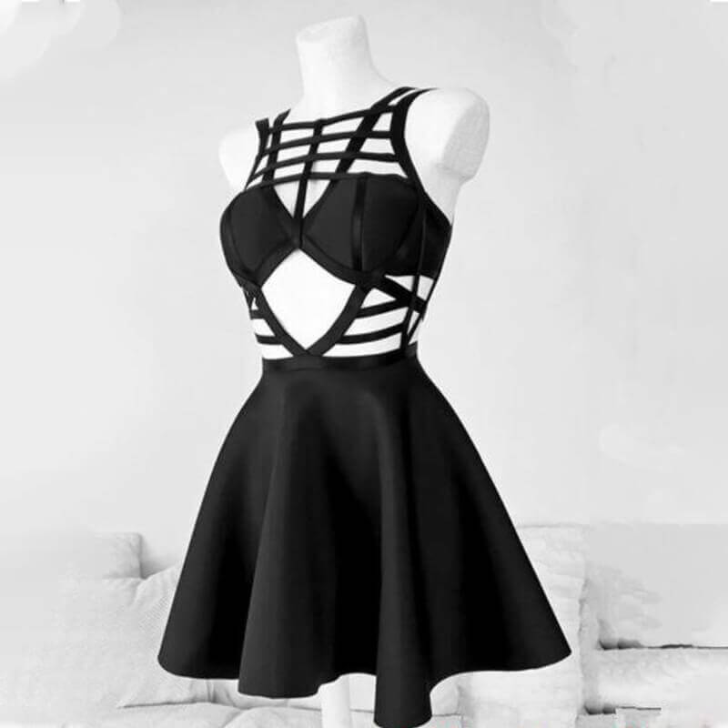 Black Cutout Crossover A-Line Mini Dress Black / 3XL (Bust 98 cm) Black Cutout Crossover A-Line Mini Dress Black / 3XL (Bust 98 cm)