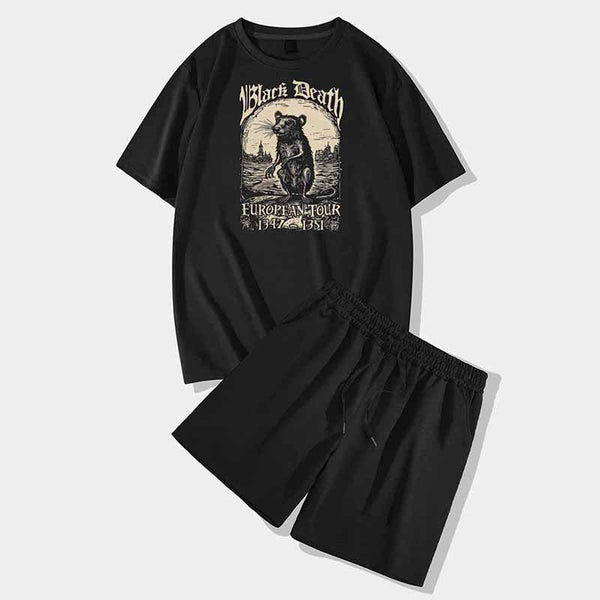 Black Death Rat Short Sleeve T-shirt and Shorts Set | Gthic.com