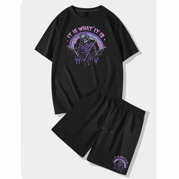 Black Death Short Sleeve T-shirt and Shorts Set | Gthic.com