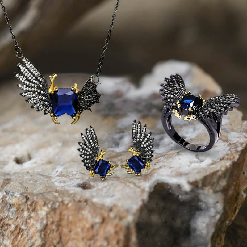 GTHIC Black Devil Wings Brass Gothic Jewelry Set, Brass / 7