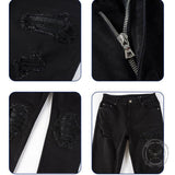 Black Distressed Patch Slim-Fit Skinny Jeans