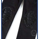 Black Distressed Patch Slim-Fit Skinny Jeans