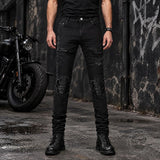 Black Distressed Patch Slim-Fit Skinny Jeans | Gthic.com