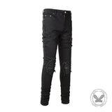 Black Distressed Patch Slim-Fit Skinny Jeans | Gthic.com