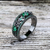 Black Flower Skull Inlaid Zircon Brass Ring | Gthic.com