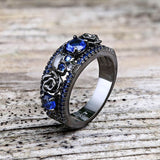 Black Flower Skull Inlaid Zircon Brass Ring | Gthic.com