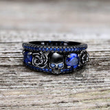 Black Flower Skull Inlaid Zircon Brass Ring | Gthic.com