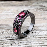 Black Flower Skull Inlaid Zircon Brass Ring | Gthic.com