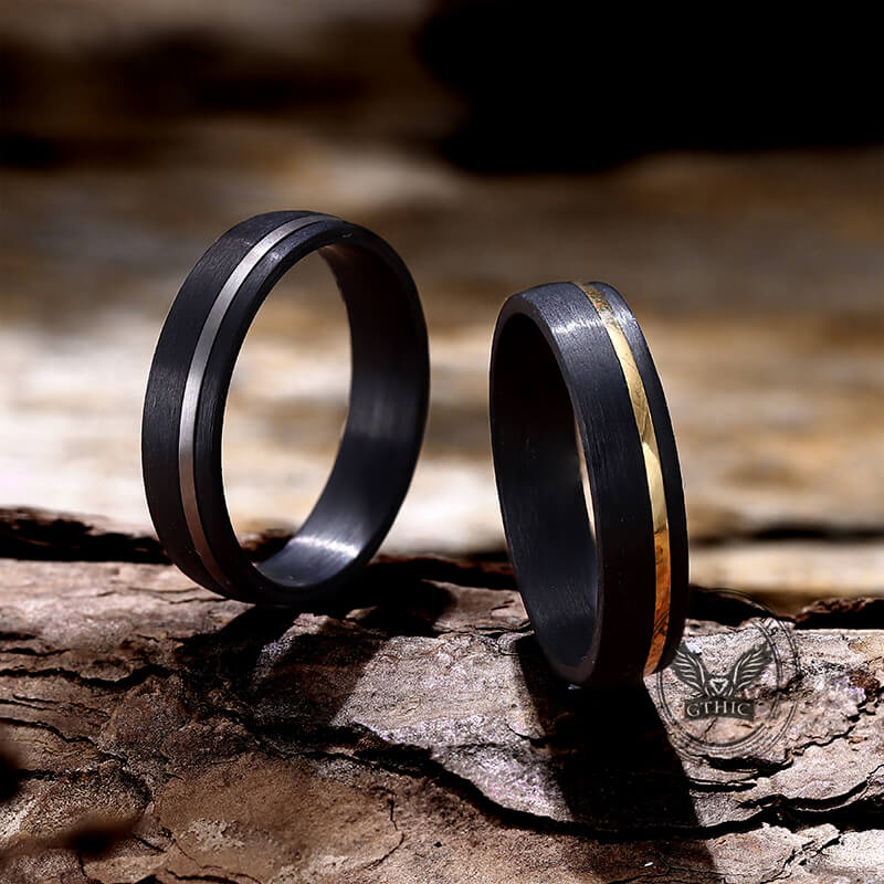 Black Hammered Ring Black Titanium Engagement Ring Black Grooved