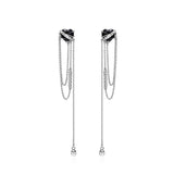 Black Heart-shaped Zircon Tassel Alloy Earrings | Gthic.com