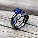 Black Inlaid Blue Zircon Stacking Ring | Gthic.com