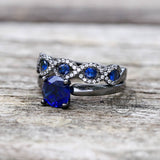 Black Inlaid Blue Zircon Stacking Ring | Gthic.com