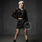 Black Knitted Grunge Ripped Crop Sweater | Gthic.com