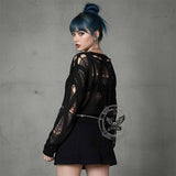 Black Knitted Grunge Ripped Crop Sweater | Gthic.com