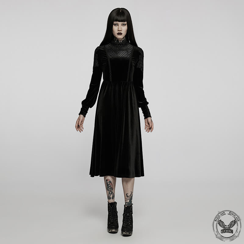 Black Lace Appliques Velvet Gothic Dress Black Lace Appliques Velvet Gothic Dress