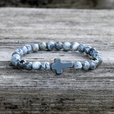 Black Magnet Cross Natural Stone Beaded Bracelet