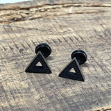 Black Minimalist Geometric Stainless Steel Stud Earrings | Gthic.com