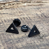 Black Minimalist Geometric Stainless Steel Stud Earrings | Gthic.com