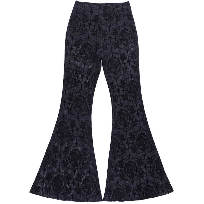 Black Sheer Lace Print High Waisted Flared Pants – GTHIC
