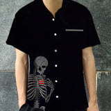 Black Skeleton Bones Hawaiian Spandex Shirt | Gthic.com