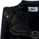 Black Slim Fit Studded Leather Moto Jacket | Gthic.com