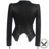 Black Slim Fit Studded Leather Moto Jacket | Gthic.com
