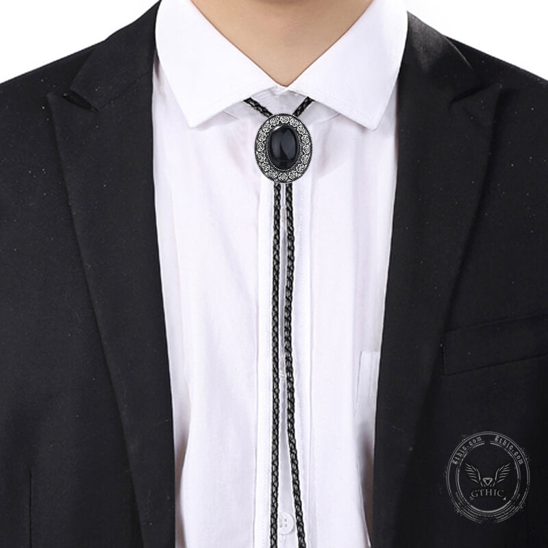 Black Stone Alloy Cowboy Bolo Tie Black Stone Alloy Cowboy Bolo Tie
