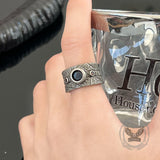 Black Textured Stone-set Copper Open Ring | Gthic.com