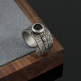 Black Textured Stone-set Copper Open Ring