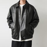 Vintage Street Style Black Zipper Leather Jacket