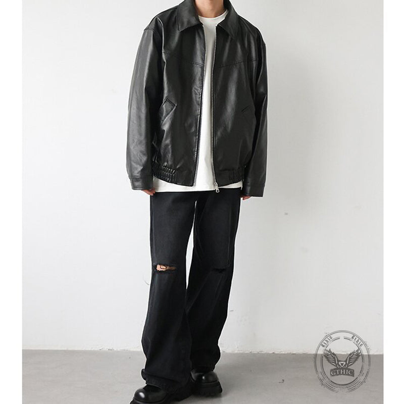Vintage Street Style Black Zipper Leather Jacket – GTHIC