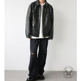 Vintage Street Style Black Zipper Leather Jacket